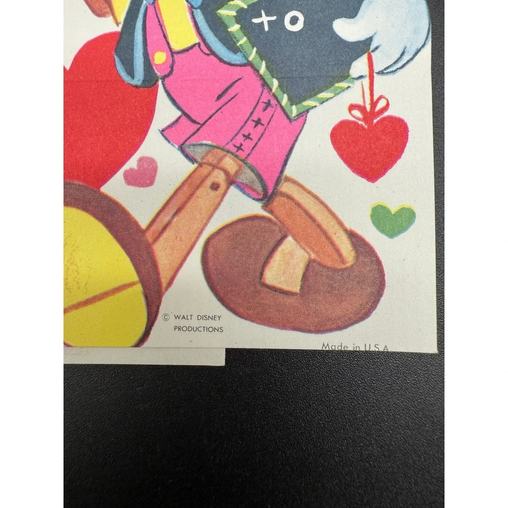 Vintage Walt Disney Valentine‎ Card Pinocchio Apple Book Theme 1960s w Envelope